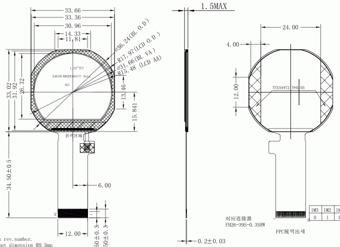 Small Circular LCD Display , Round LCD Module Spi MCU Interface 1.22 Inch 3