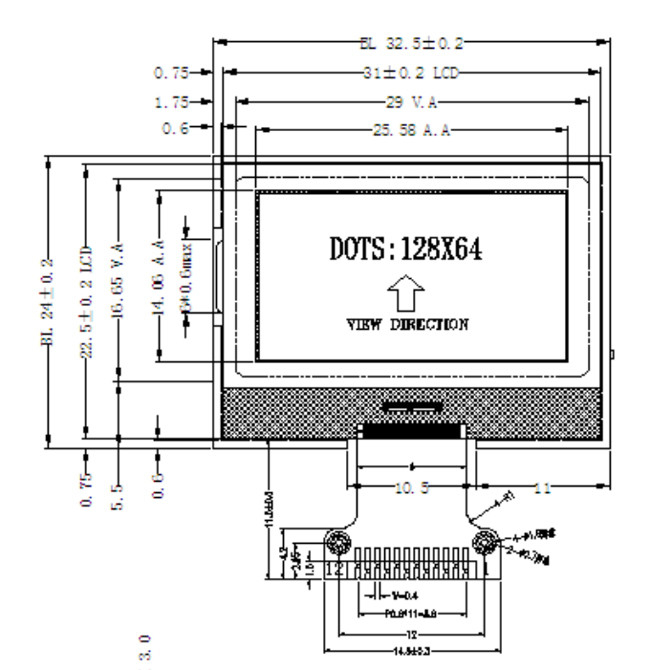 FSTN Positive 128x64 LCD Graphic Display COG 3.3V SPI Interface With White Backlight 0