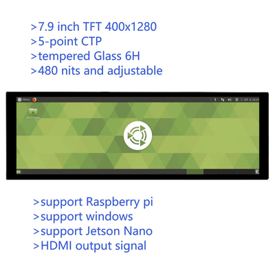 7.9 Inch Bar Type IPS Capacitive Touch TFT Monitor with HDMI Output for Raspberry Pi 4 Windows os 400x1280 Resolution